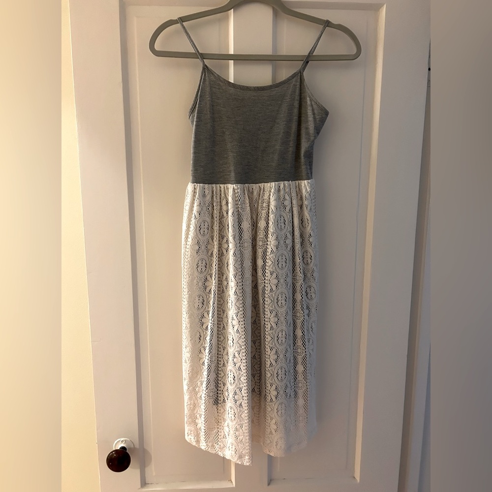 Xhilaration gray tank style bodice w/ “lace” overlay